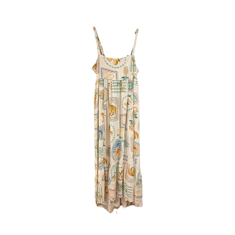 Paper Heart Womens Italian Theme Dress Linen‎ Blend Sz M Fruits Dolce Vita New